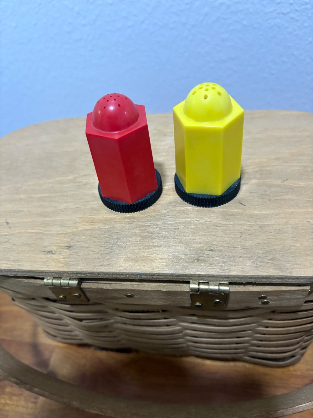 Vintage Hexagonal Plastic Salt & Pepper Shakers